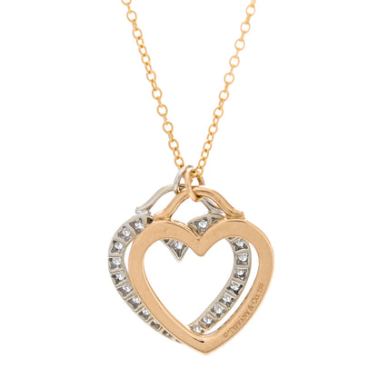 Tiffany 18K Rose White Gold Diamond Double Heart Pendant Necklace 4 of 6
