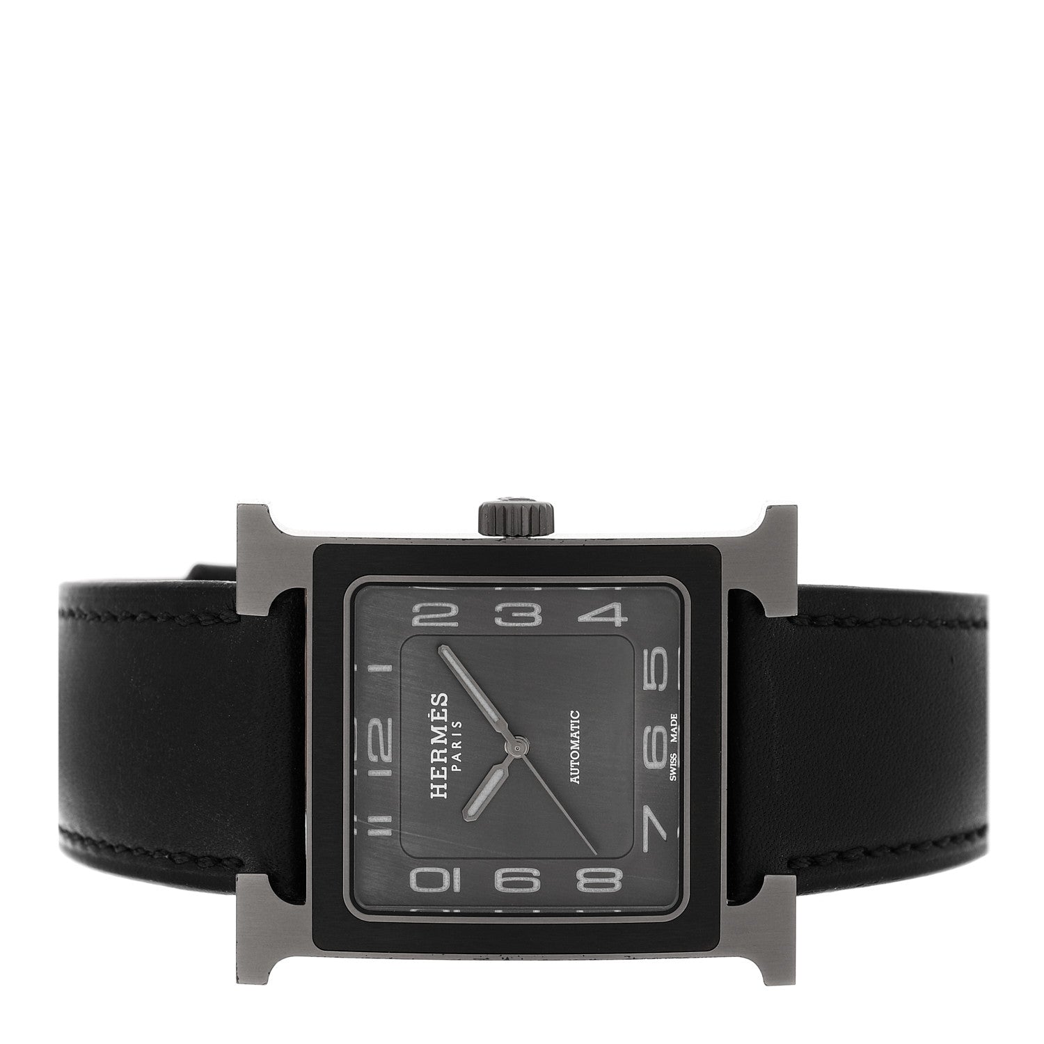 Hermes Titanium Barenia 30mm Heure H Hour Quartz Watch Noir 2 of 5
