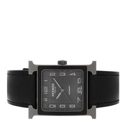 Hermes Titanium Barenia 30mm Heure H Hour Quartz Watch Noir 2 of 5