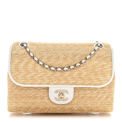 Chanel Raffia Lambskin Small Flap Bag Beige White 1 of 10