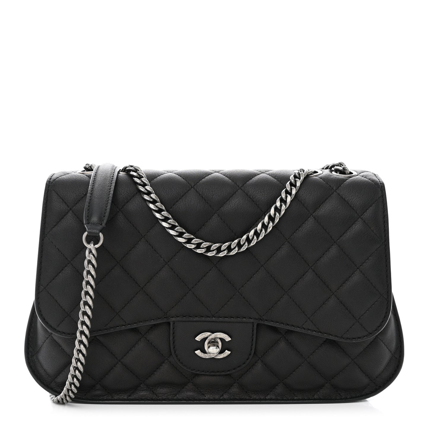 Lambskin Quilted Large Natural CC Flap Black