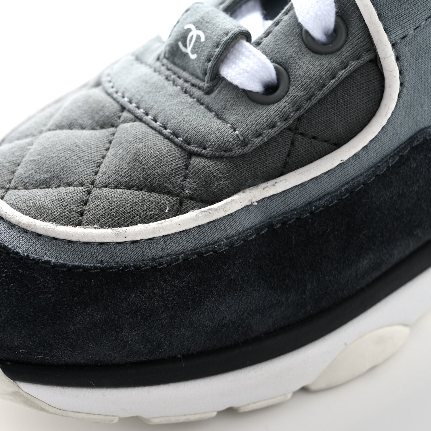 Chanel Fabric Suede Calfskin Quilted CC Sneakers 35 Dark Grey 11 of 11