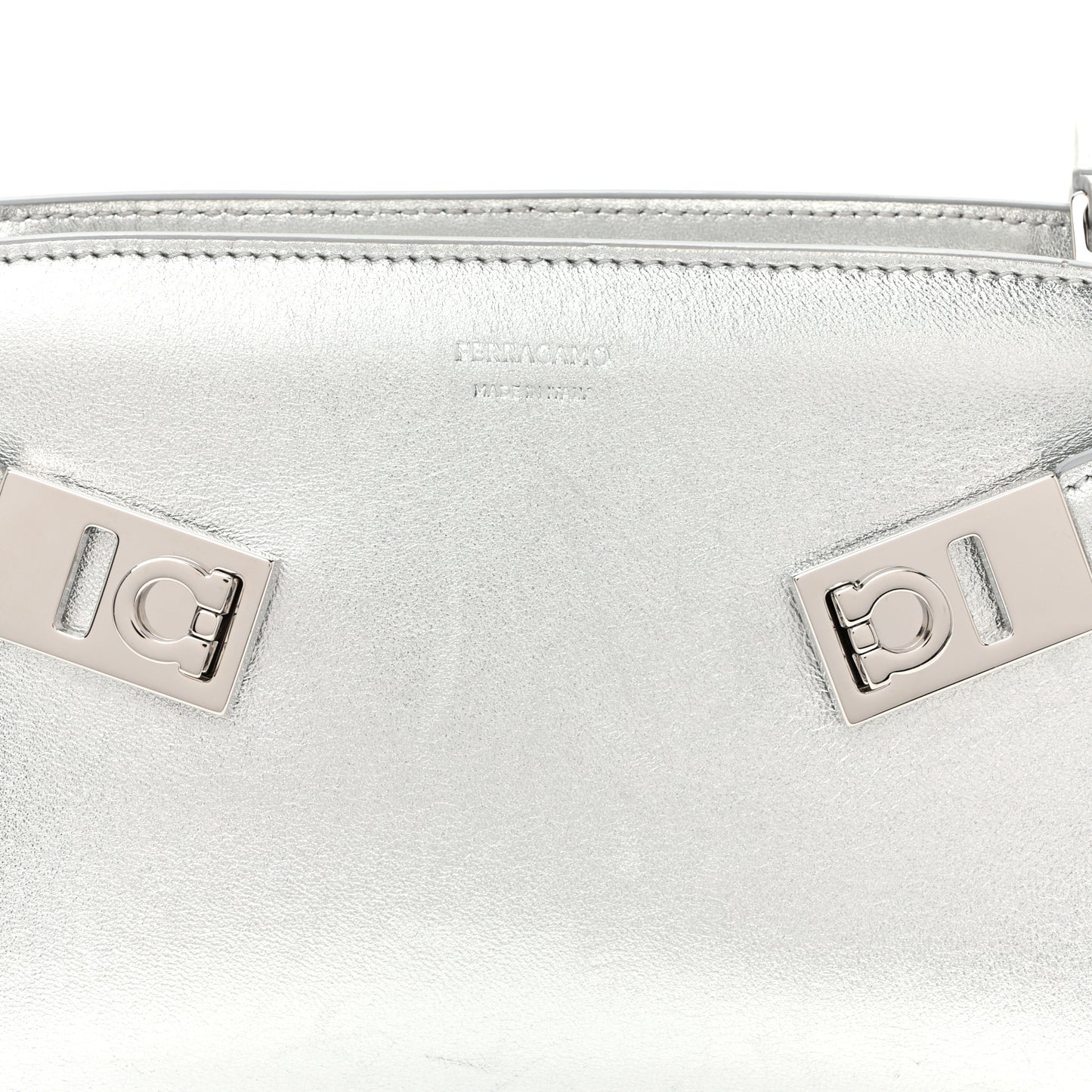 Metallic Calfskin Mini E/W Hug Crossbody Bag Silver