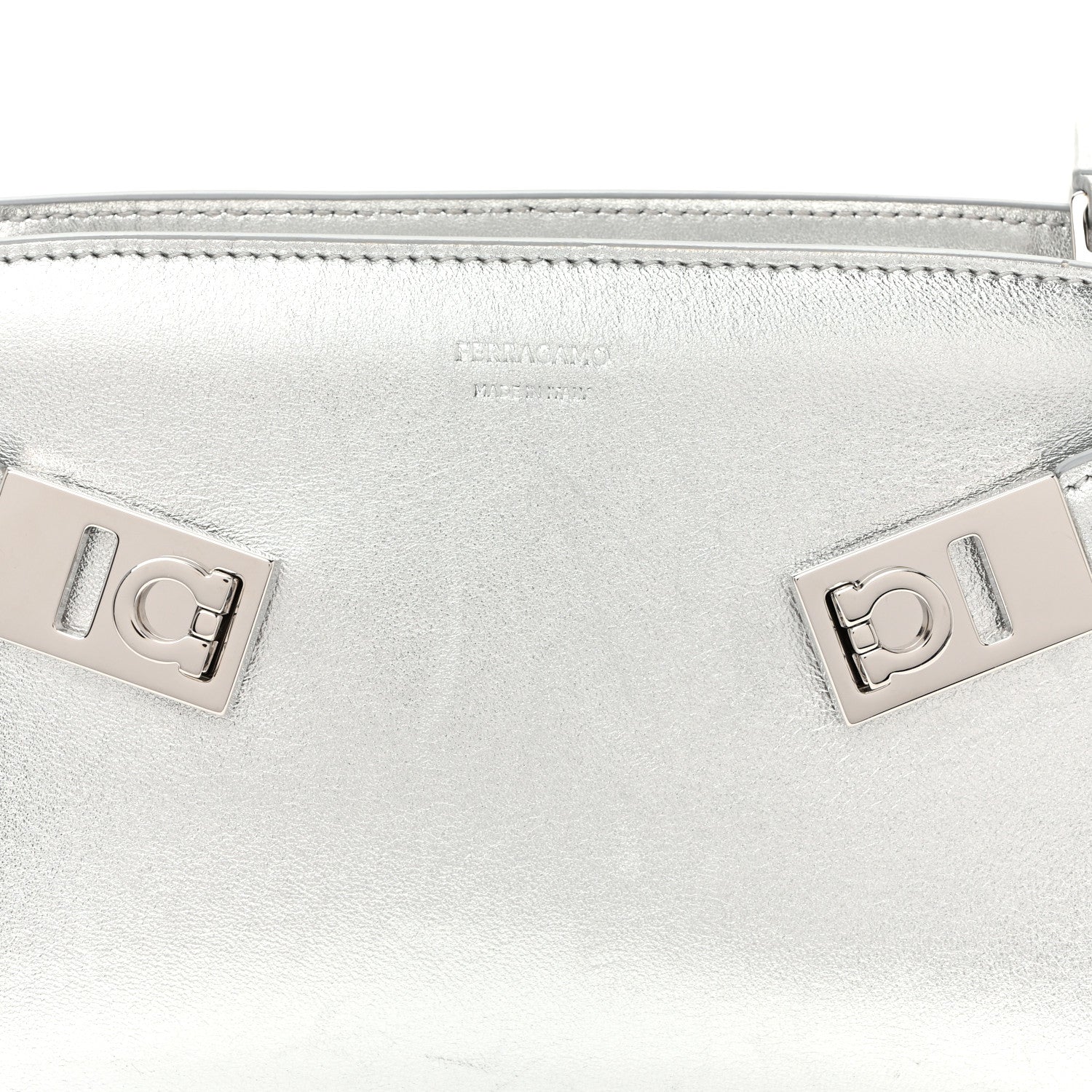 Salvatore Ferragamo Metallic Calfskin Mini E/W Hug Crossbody Bag Silver 8 of 11