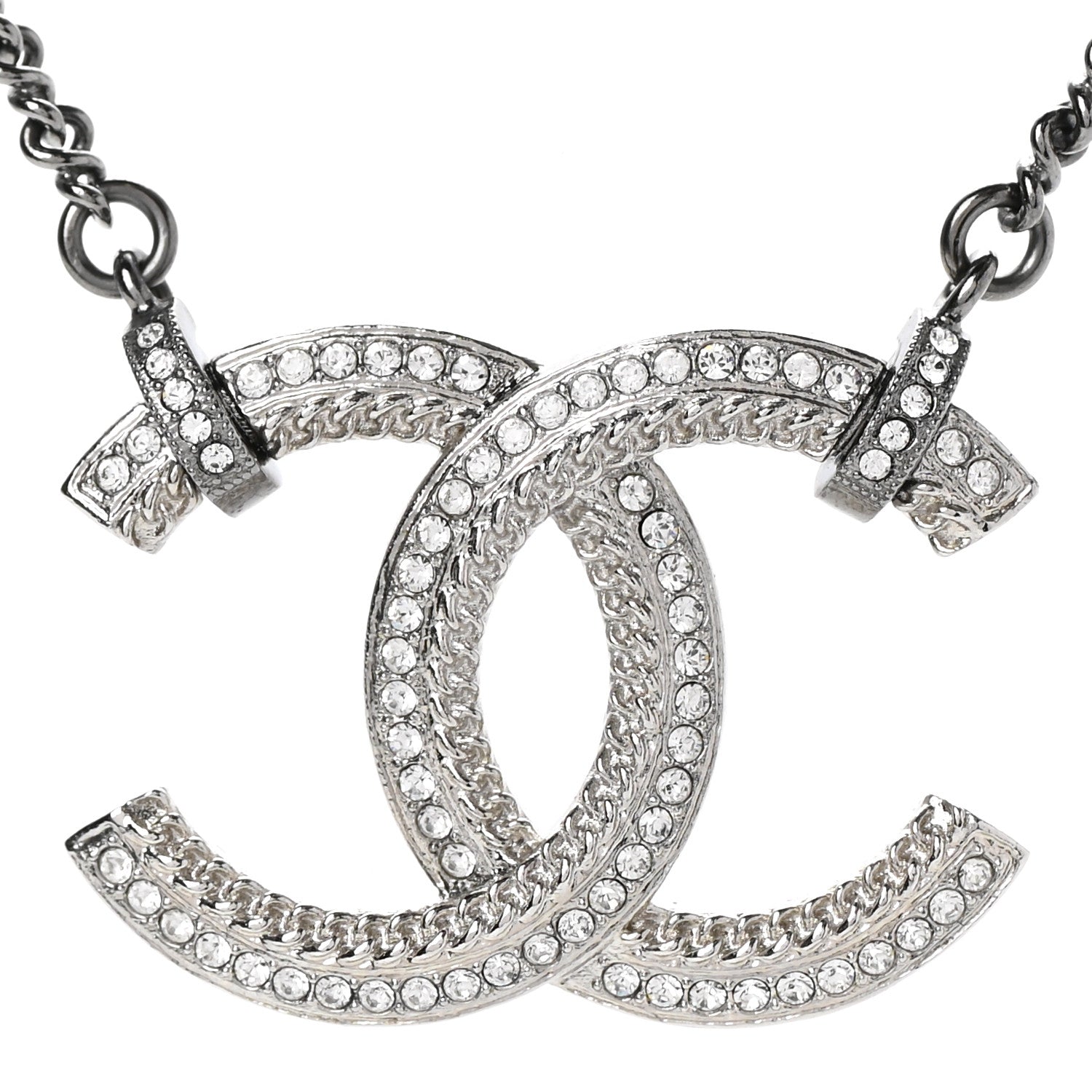 Chanel Crystal CC Pendant Necklace Silver 4 of 7