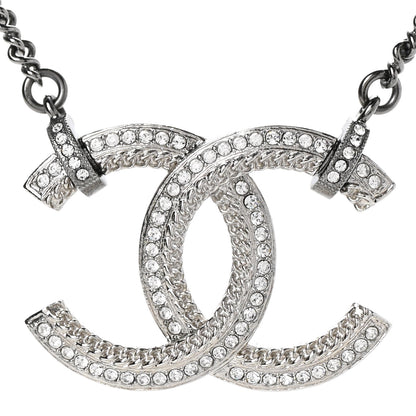 Chanel Crystal CC Pendant Necklace Silver 4 of 7