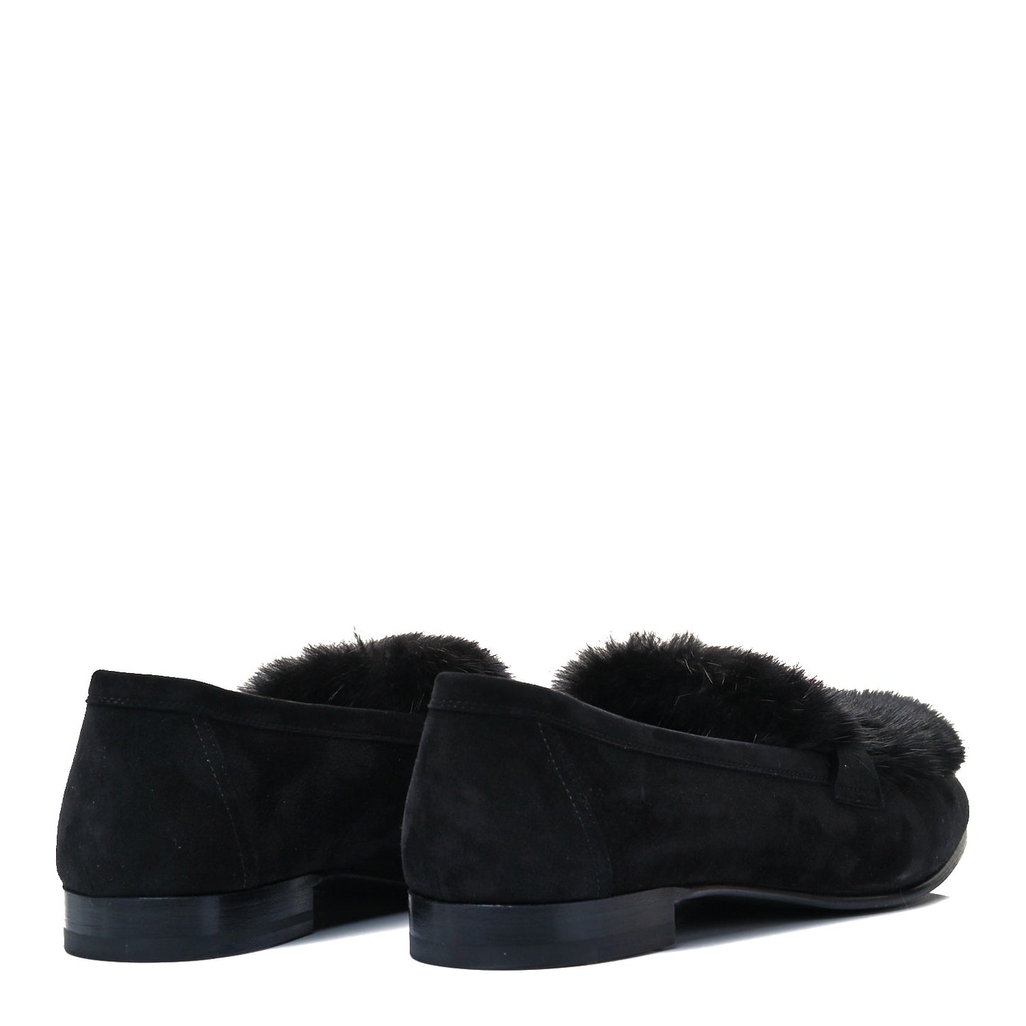Mink Fur Suede Goatskin Paris Loafers 39 Black