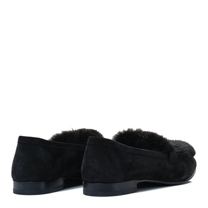 Hermes Mink Fur Suede Goatskin Paris Loafers 39 Black 4 of 8