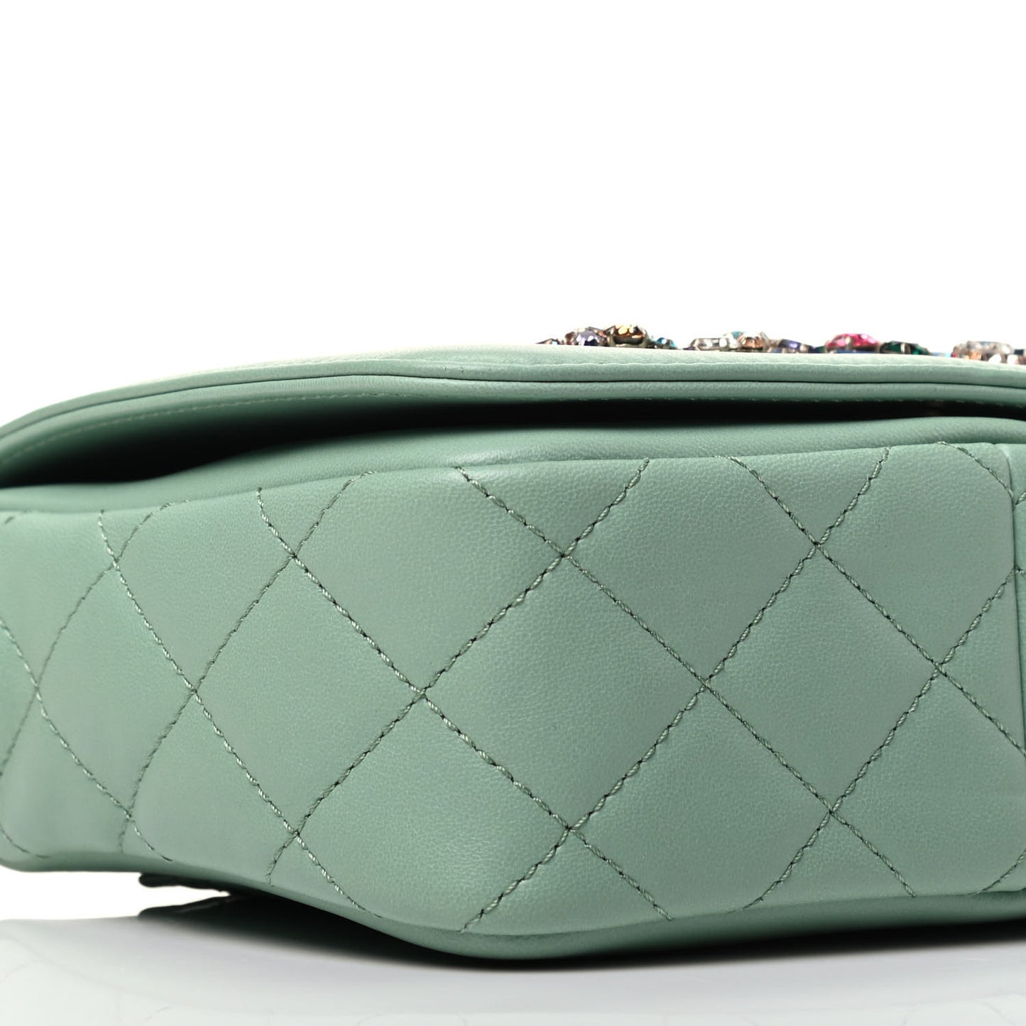 Lambskin Calfskin Quilted Strass Mania Mini Square Flap Light Green