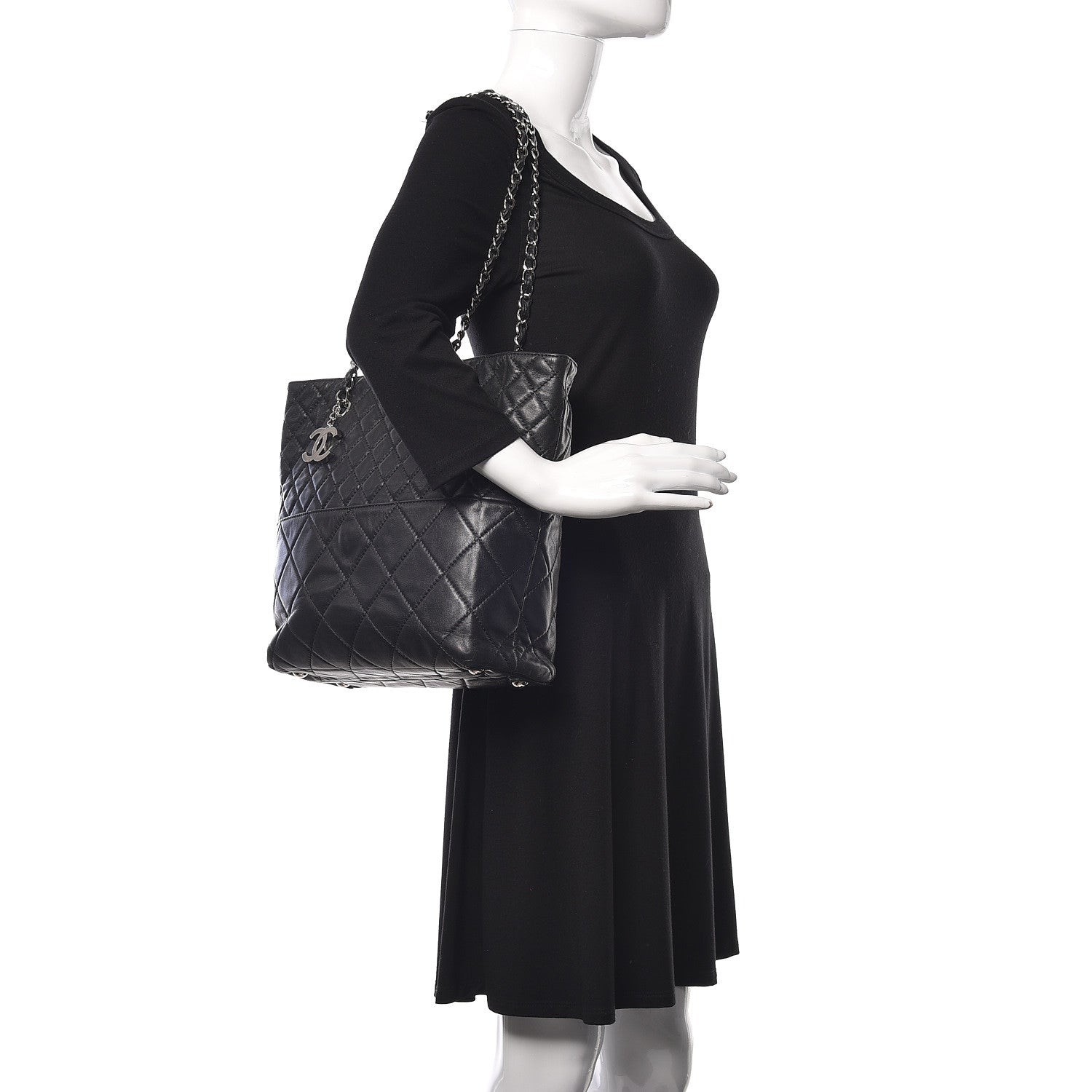 Chanel Calfskin Quilted In The Business North South Tote Black 2 of 14