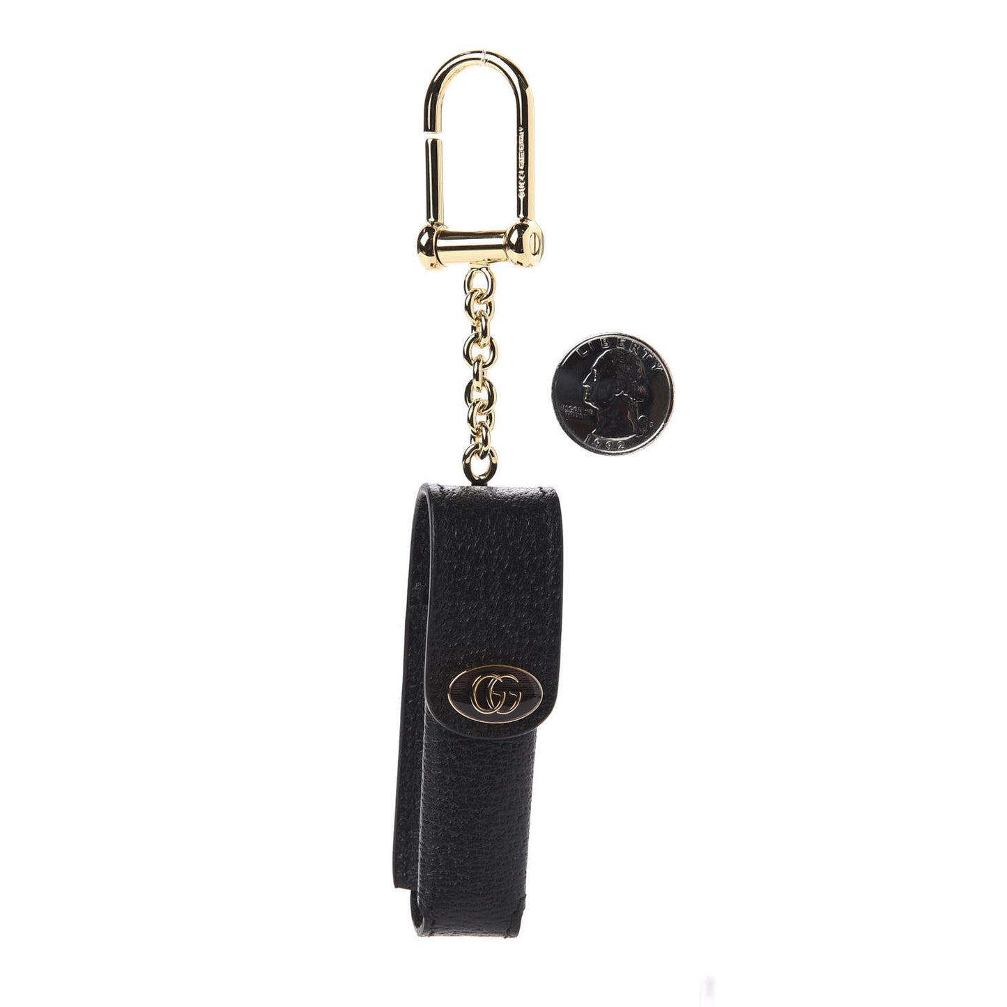 Textured Calfskin Enamel Single Porte Rouges Keychain Black