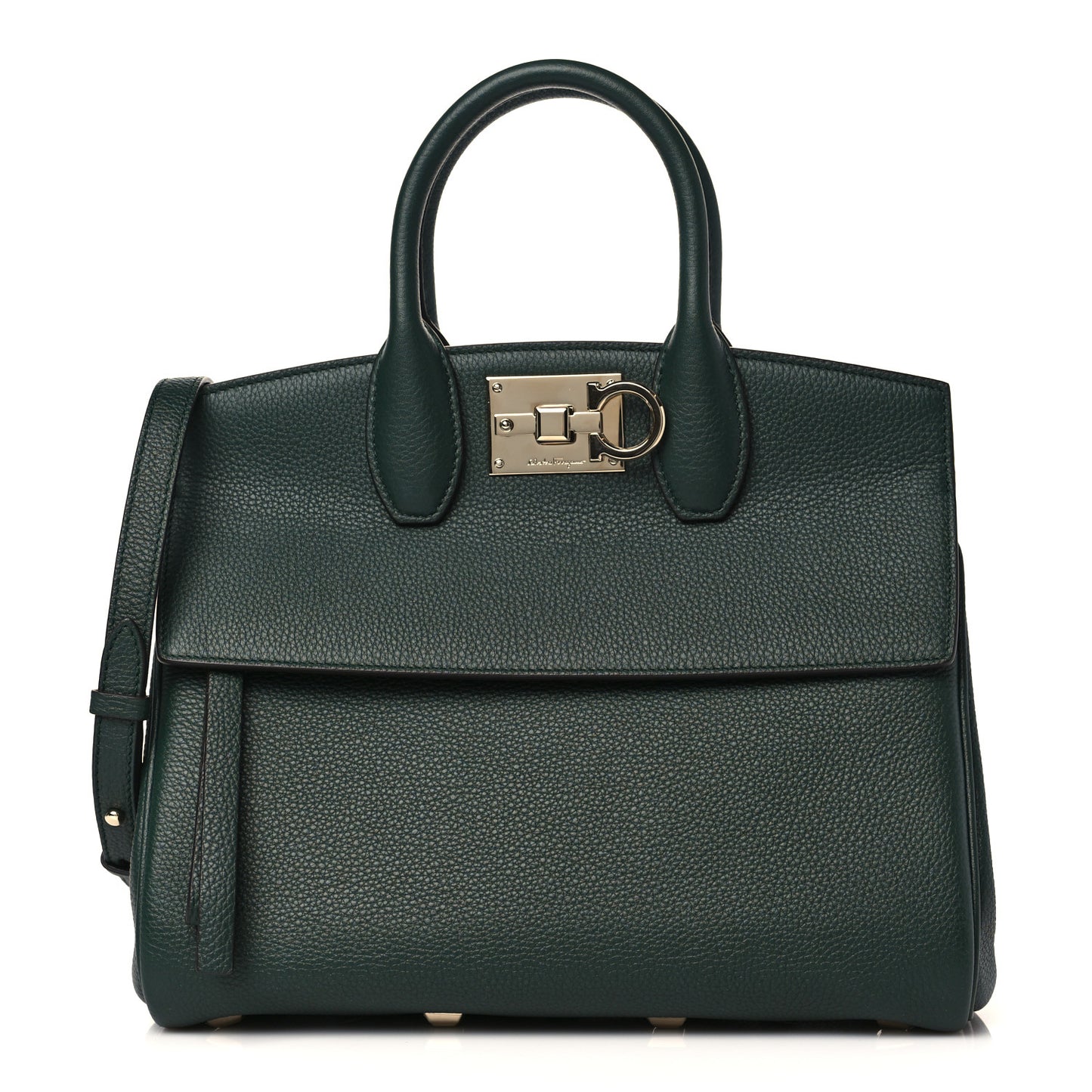 Hammered Calfskin Medium Studio Top Handle Bag Dark Green