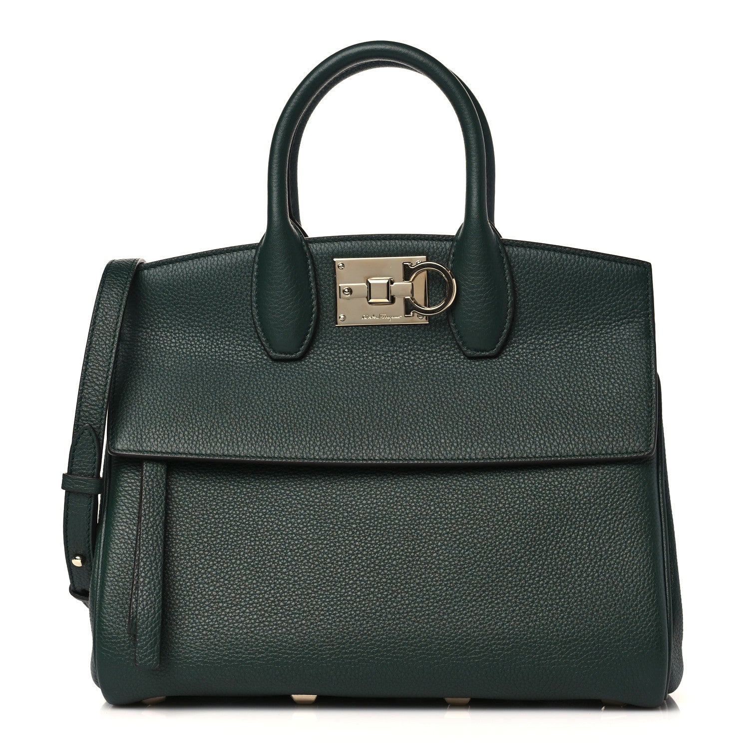 Salvatore Ferragamo Hammered Calfskin Medium Studio Top Handle Bag Dark Green 1 of 8
