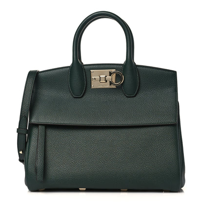 Salvatore Ferragamo Hammered Calfskin Medium Studio Top Handle Bag Dark Green 1 of 8