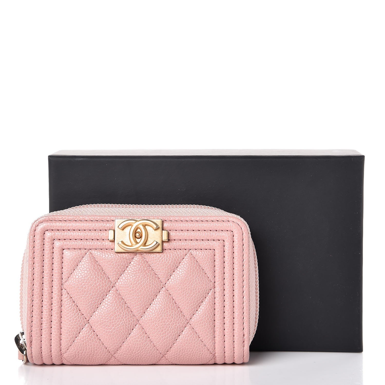 Chanel Caviar Quilted Boy Zip Around Coin Purse Wallet Light Pink 12 of 12