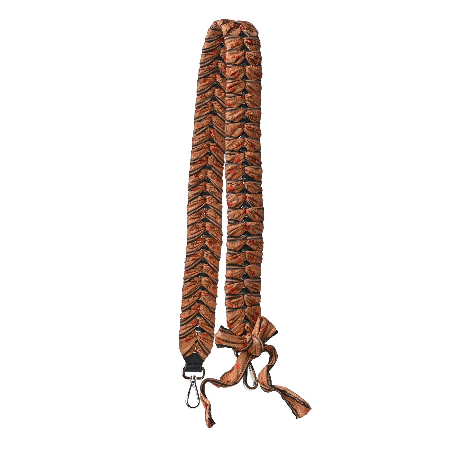 Calfskin Ribbon Lace Up Floral Strap You Brown