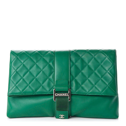 Chanel Lambskin Quilted Grip Clutch Green 1 of 11