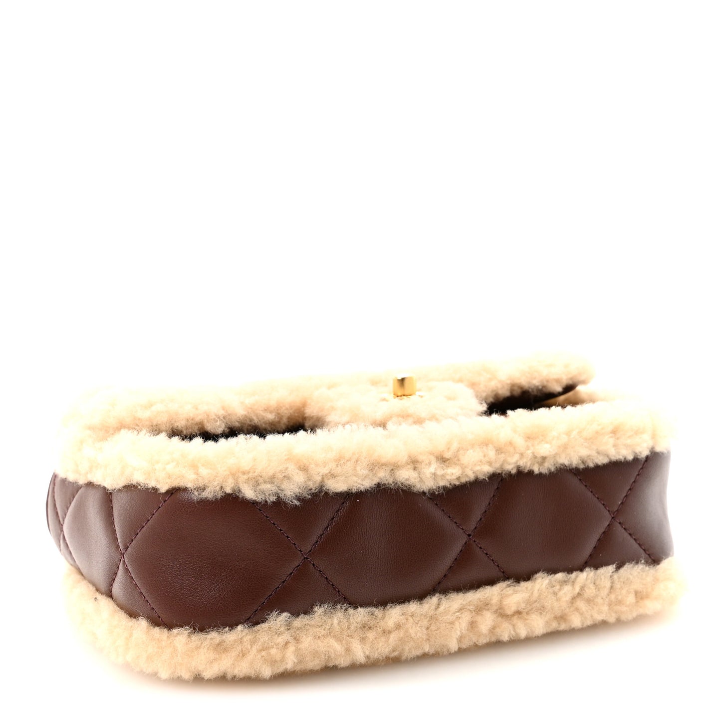 Shearling Lambskin Quilted Mini Furry Coco Flap Beige Dark Brown