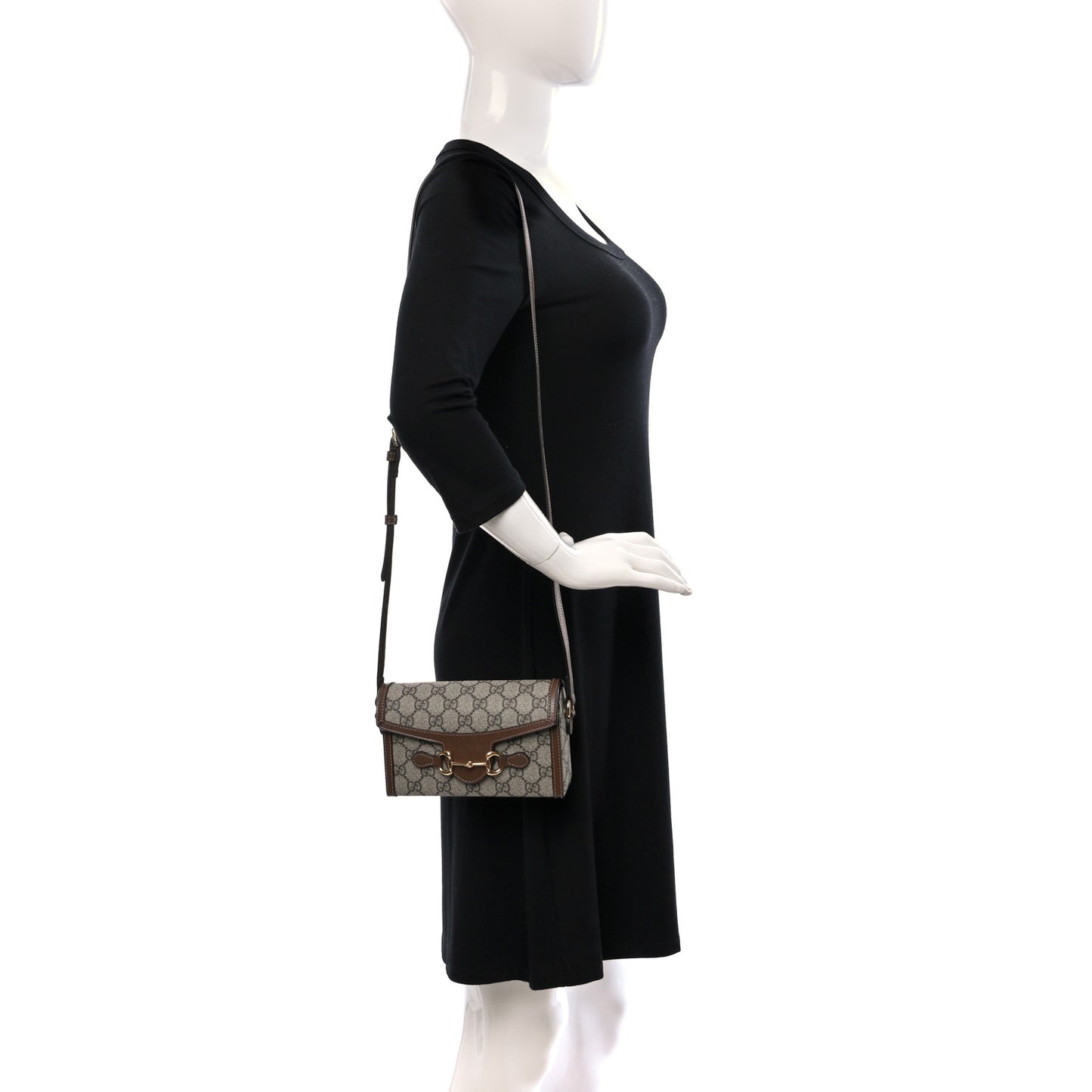 GG Supreme Monogram Mini Horsebit 1955 Shoulder Bag Beige Brown Sugar