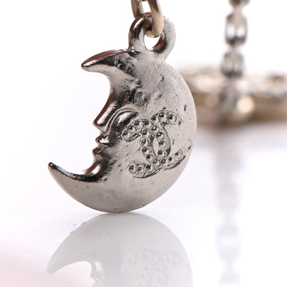 Chanel Crystal CC Star Moon Dangle Earrings Silver Gold 4 of 5