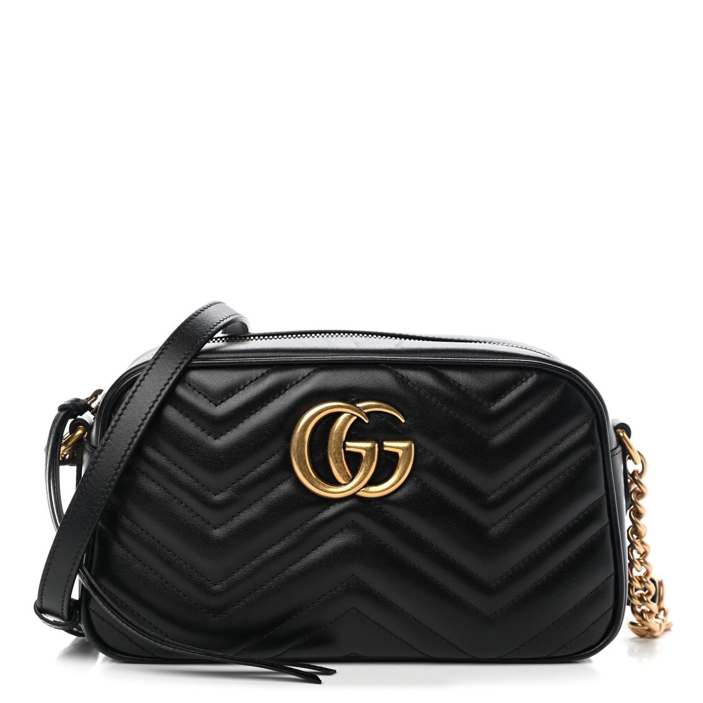 Calfskin Matelasse Small GG Marmont Chain Shoulder Bag Black