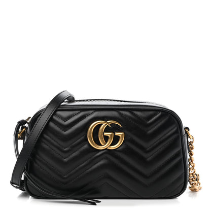 Gucci Calfskin Matelasse Small GG Marmont Chain Shoulder Bag Black 1 of 9