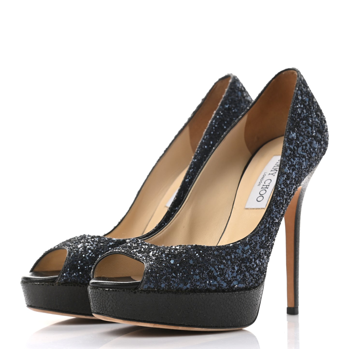 Coarse Glitter Peep Toe Pumps 38.5 Dark Blue