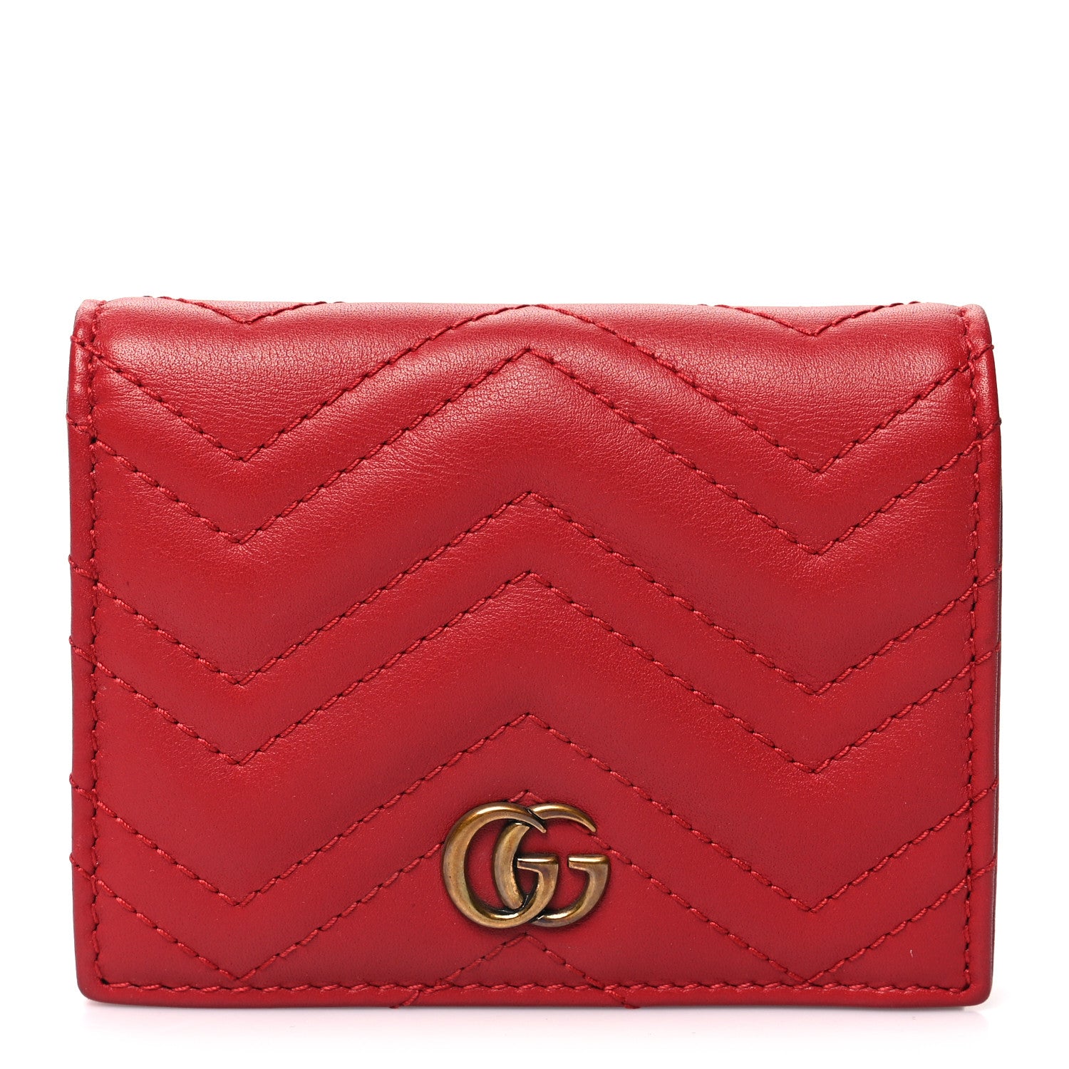 Gucci Calfskin Matelasse GG Marmont Card Case Wallet Hibiscus Red 1 of 11