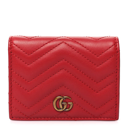 Gucci Calfskin Matelasse GG Marmont Card Case Wallet Hibiscus Red 1 of 11