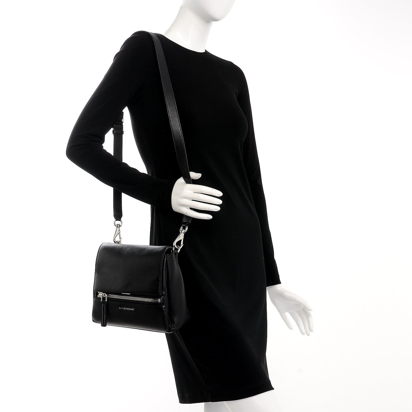 Waxy Grained Calfskin Mini Pandora Pure Flap Bag Black