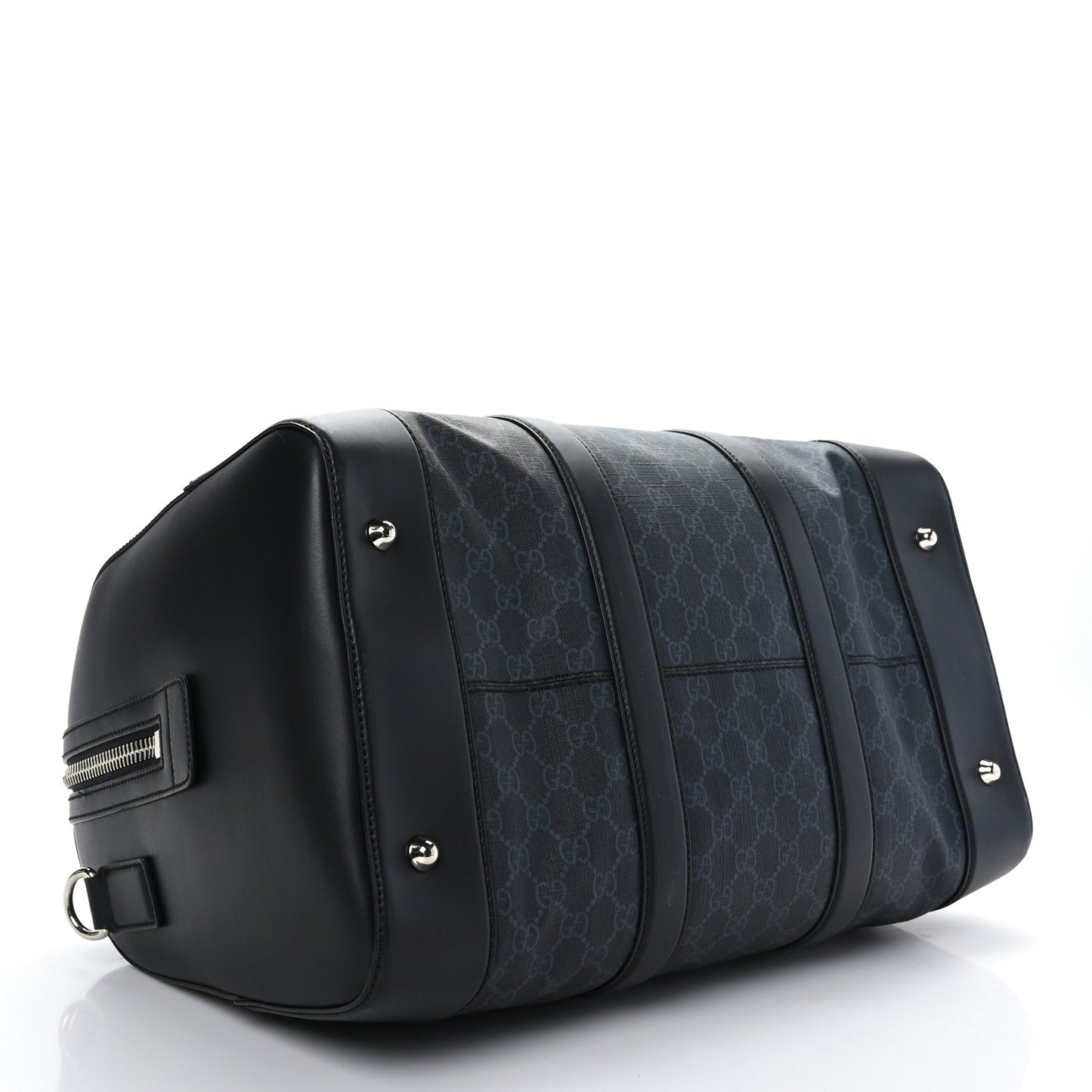 Soft GG Supreme Monogram Appia Calfskin Web Medium Carry On Duffle Bag Black Grey