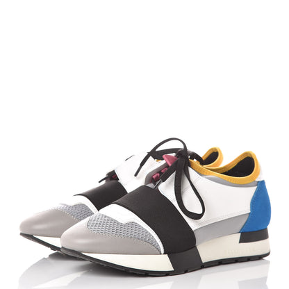 Balenciaga Mesh Calfskin Neoprene Suede Womens Race Runner Sneakers 36 Gris Blue White 3 of 10