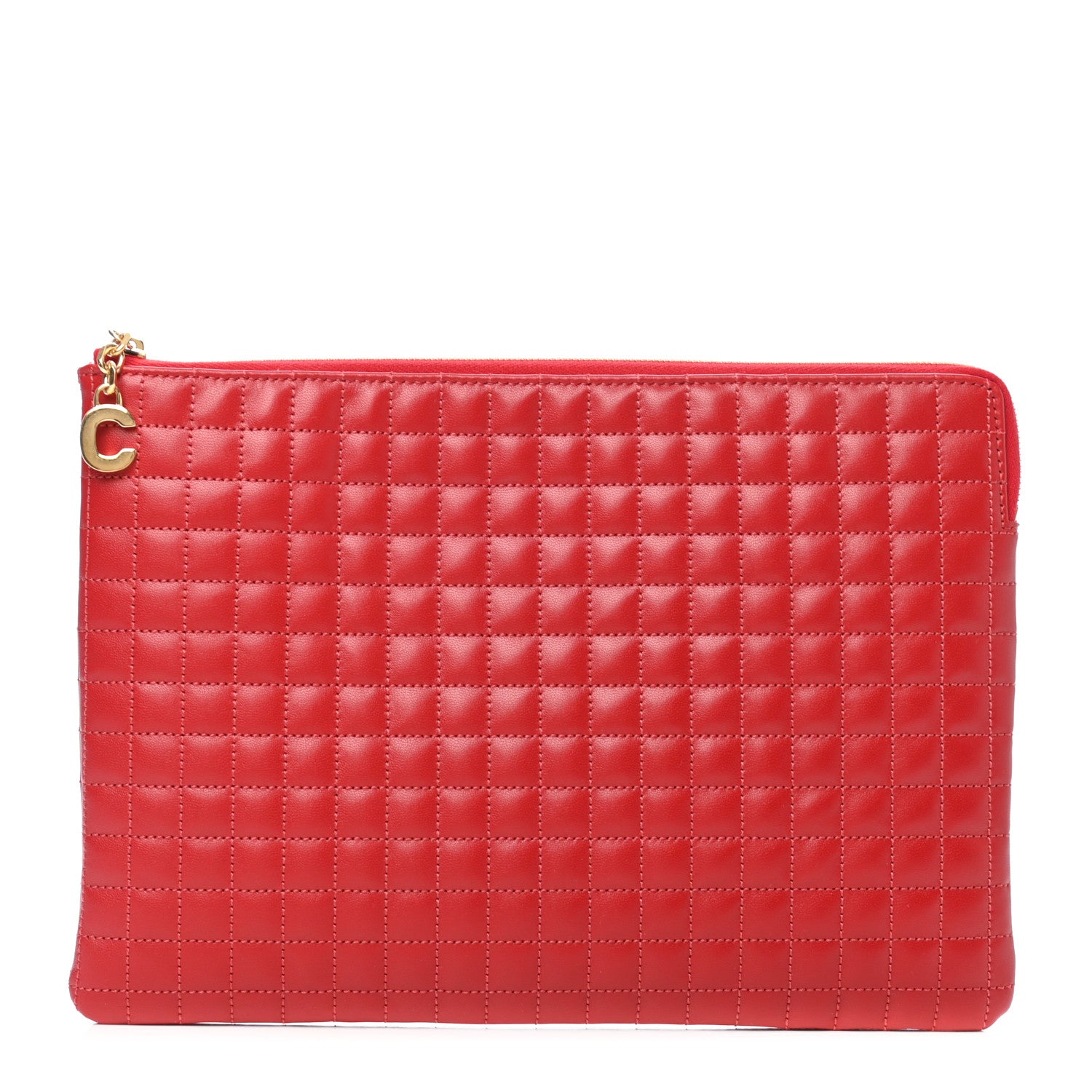 Celine Calfskin Quilted C Charm Pouch Red 1 of 7