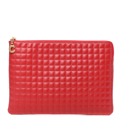 Celine Calfskin Quilted C Charm Pouch Red 1 of 7