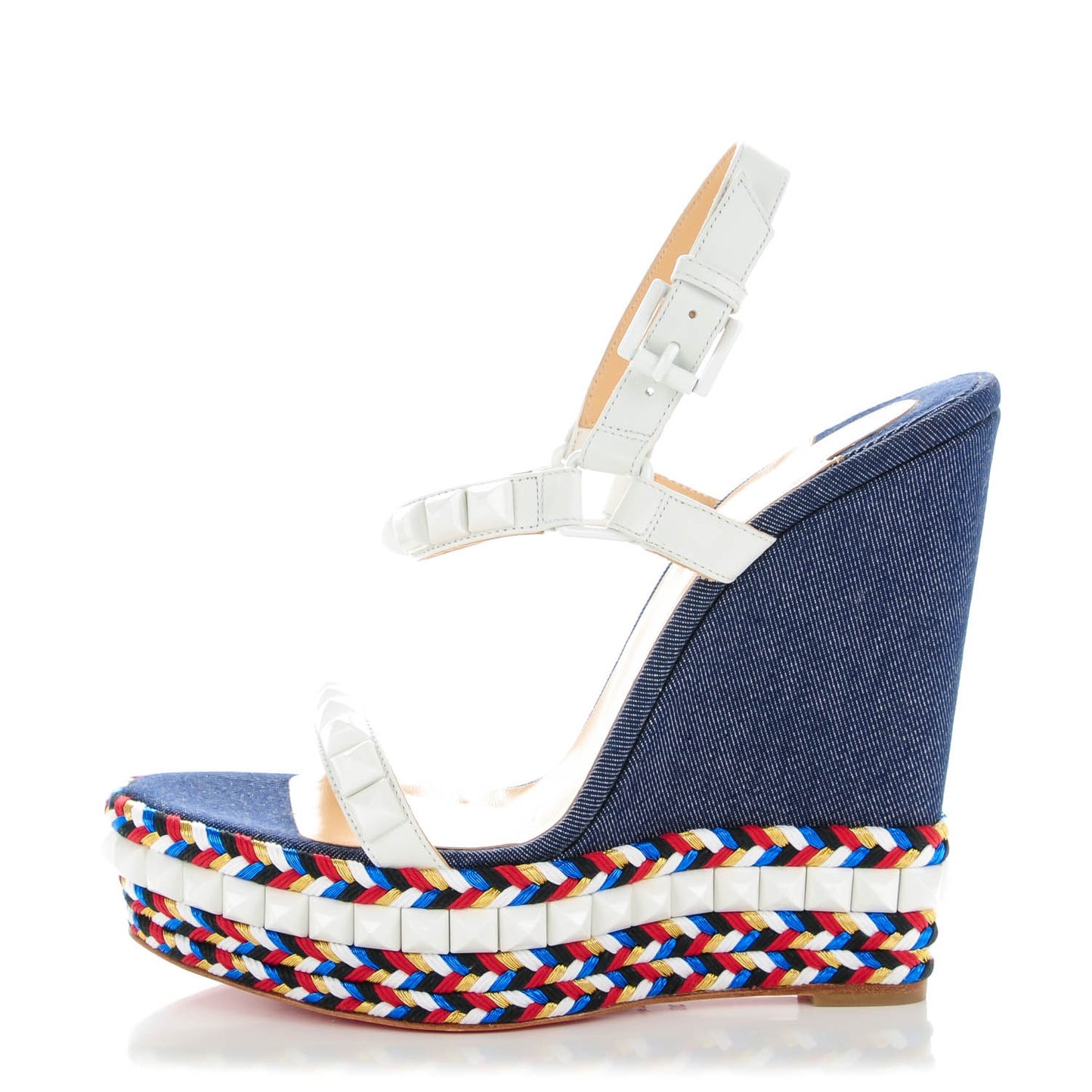 Calfskin Rope Denim Cataclou 140 Wedge Sandals 39 White Blue