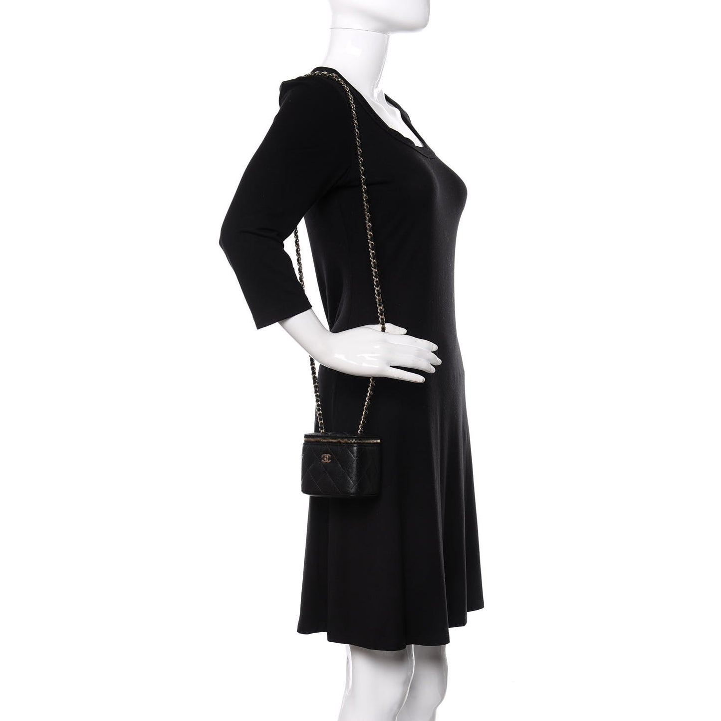 Caviar Quilted Mini Vanity Case With Chain Black