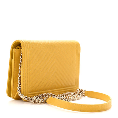 Chanel Caviar Chevron Quilted Boy Wallet On Chain WOC Yellow Yellow 3 of 15