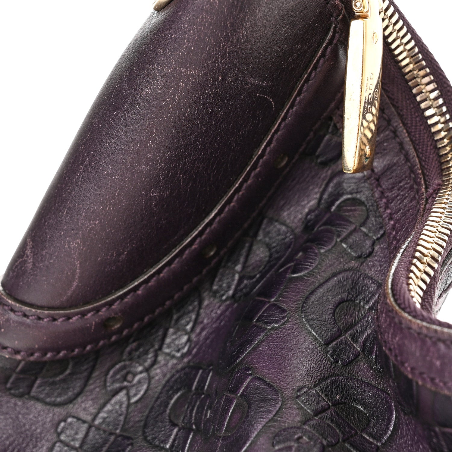 Gucci Calfskin Horsebit Embossed Glam Hobo Burgundy 13 of 17
