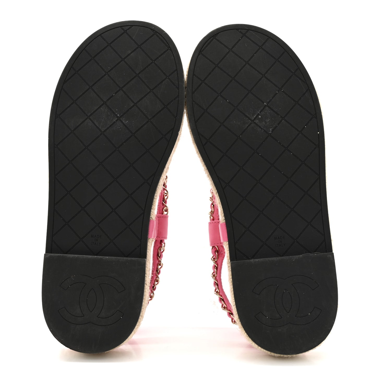 Lambskin Chain CC Thong Espadrille Sandals 38 Pink