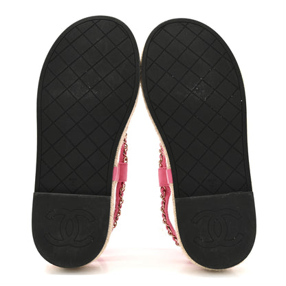 Chanel Lambskin Chain CC Thong Espadrille Sandals 38 Pink 6 of 13