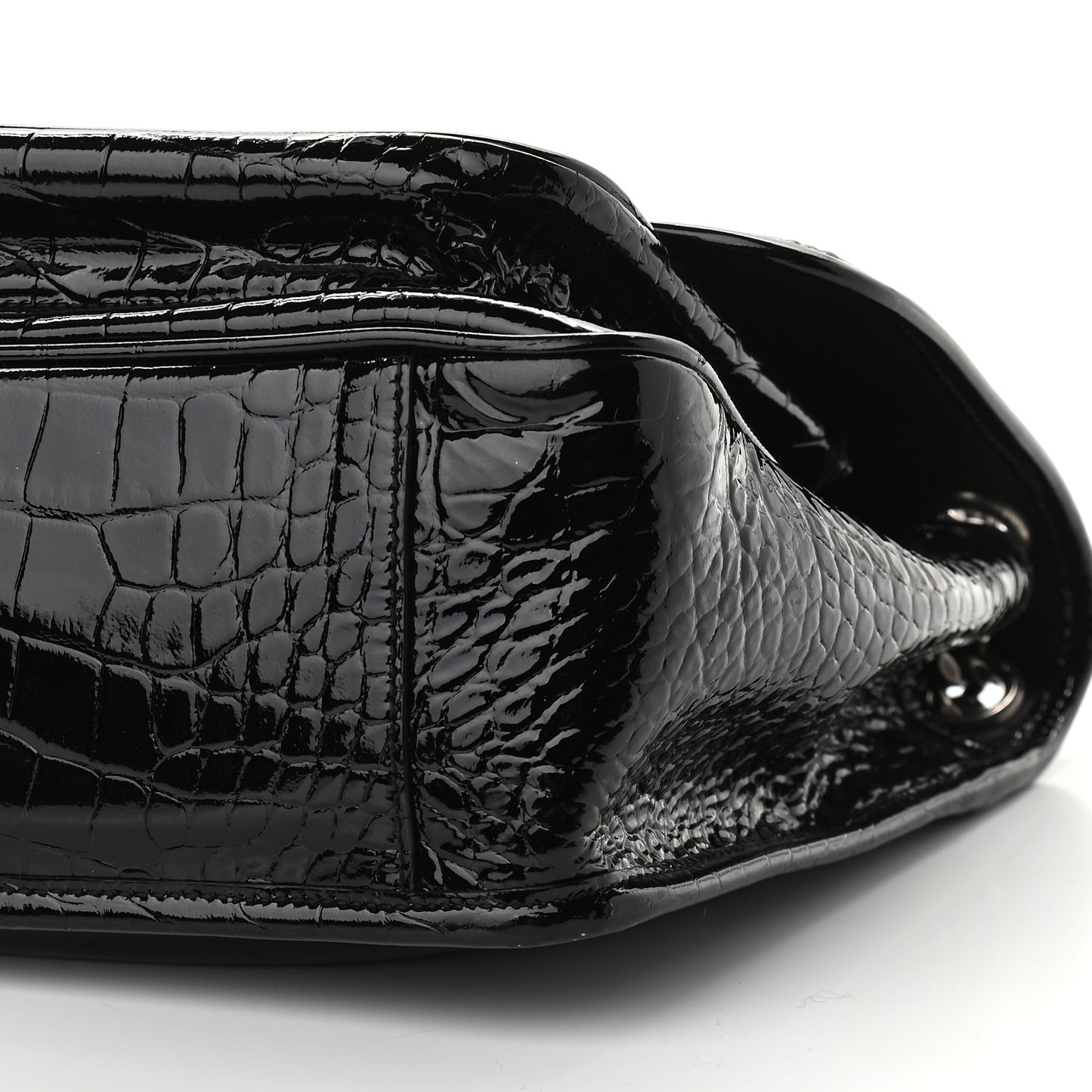 Patent Crocodile Embossed Lambskin Monogram Medium Niki Chain Satchel Black