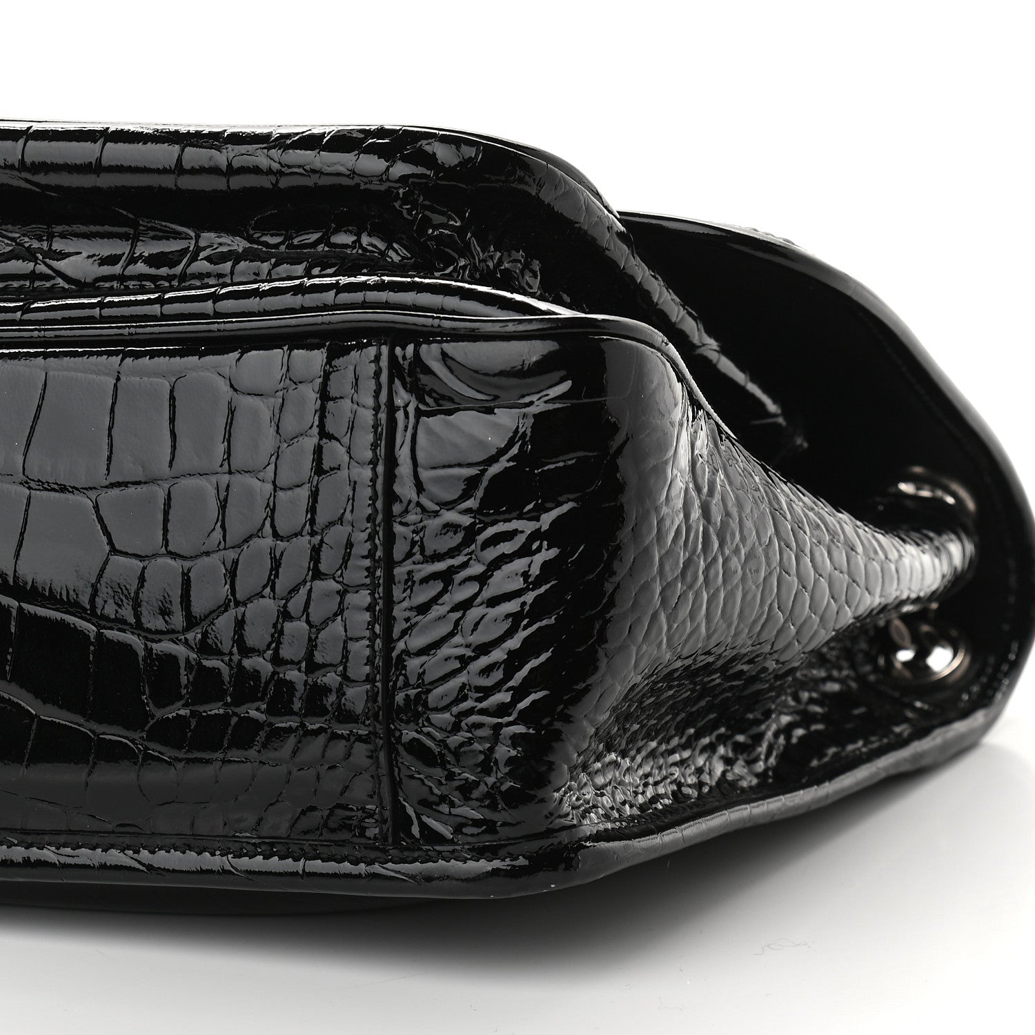 Saint Laurent Patent Crocodile Embossed Lambskin Monogram Medium Niki Chain Satchel Black 9 of 9