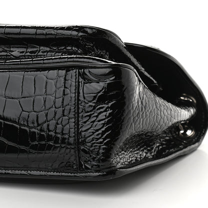Saint Laurent Patent Crocodile Embossed Lambskin Monogram Medium Niki Chain Satchel Black 9 of 9