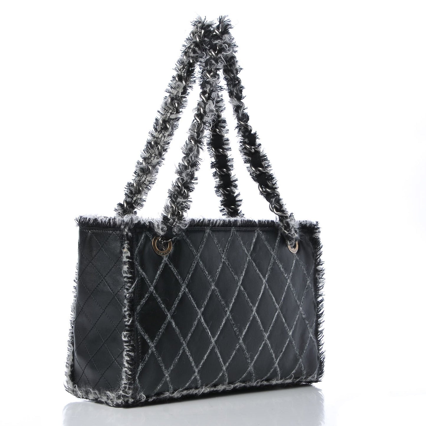 Tweed Calfskin Tweedy Shopping Tote Black