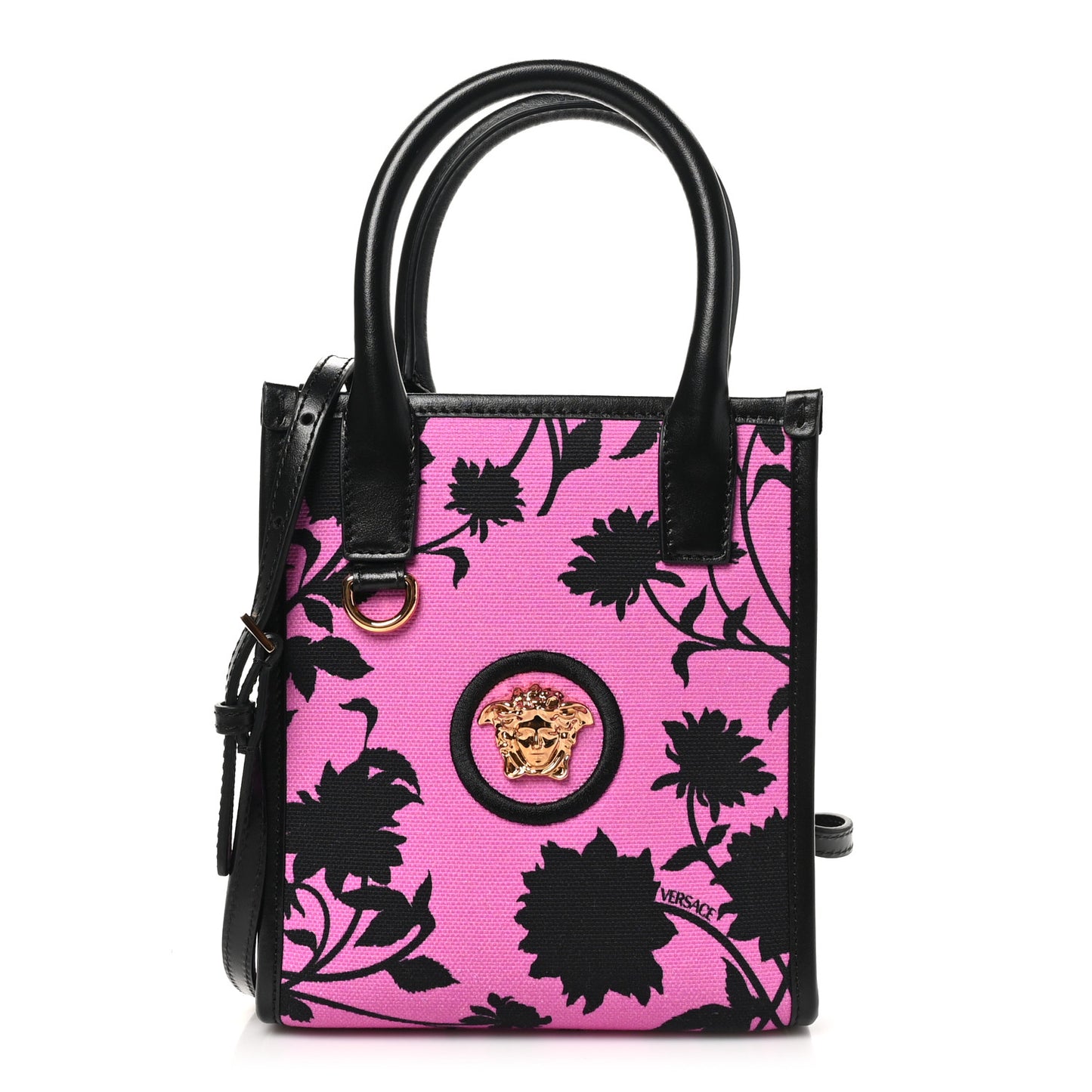 Calfskin Cotton Floral Printed La Medusa Mini Book Tote Black Water Lily