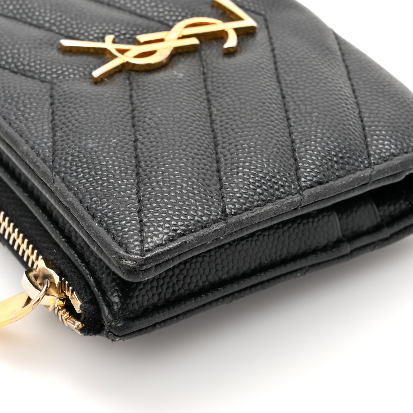 Grain De Poudre Matelasse Chevron Monogram Zipped Two-Part Wallet Black