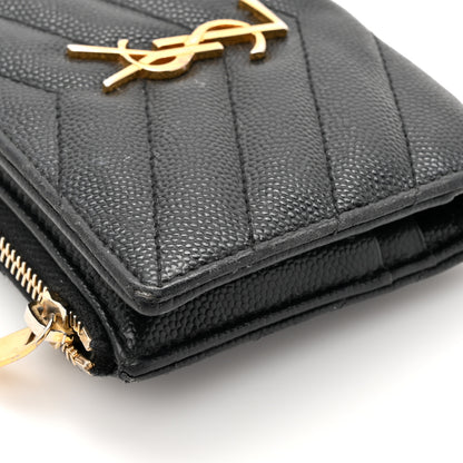 Saint Laurent Grain De Poudre Matelasse Chevron Monogram Zipped Two-Part Wallet Black 12 of 15