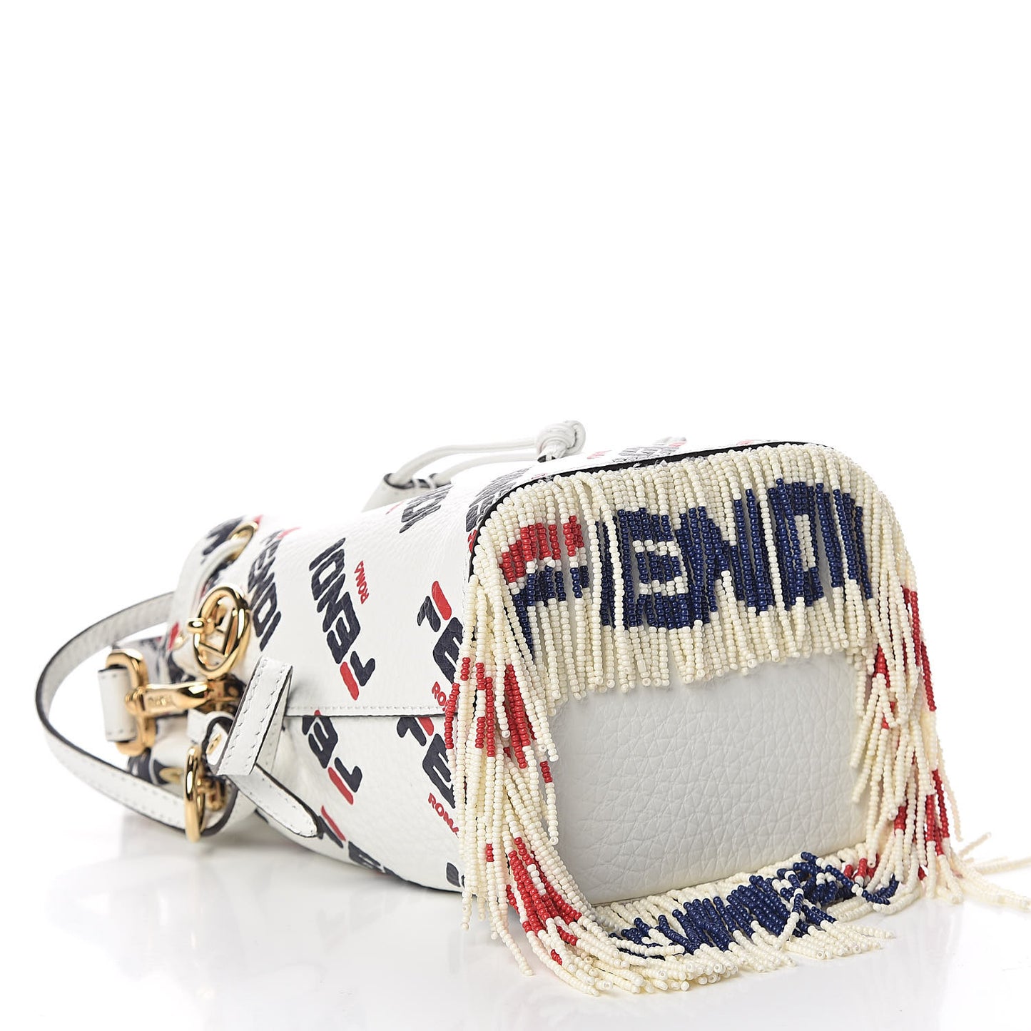 X FILA Calfskin F is Fendi Mania Fringe Mini Mon Tresor Bucket Bag White