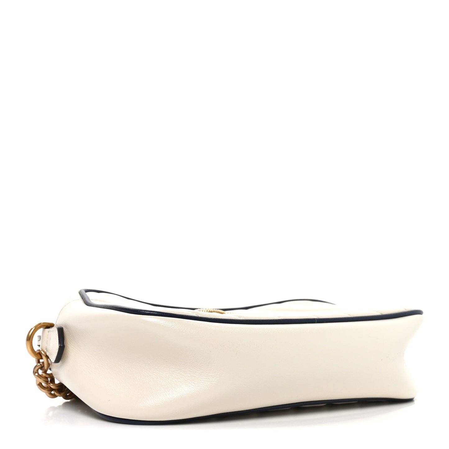 Vintage Effect Calfskin Matelasse Diagonal Small Torchon GG Marmont Chain Shoulder Bag Mystic White Blue Agata