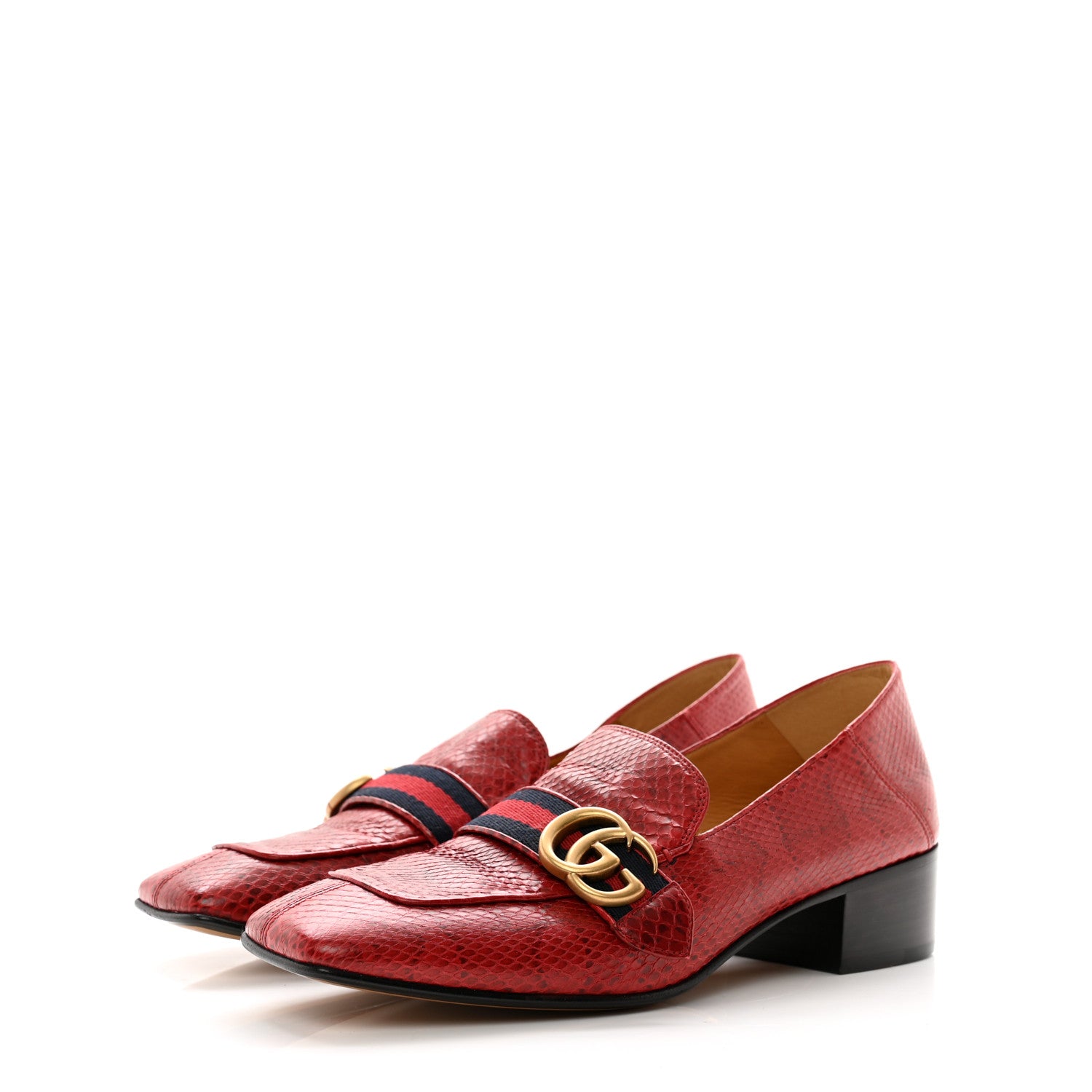 Gucci Elaphe Web Womens Peyton Loafers 39.5 Red 3 of 7
